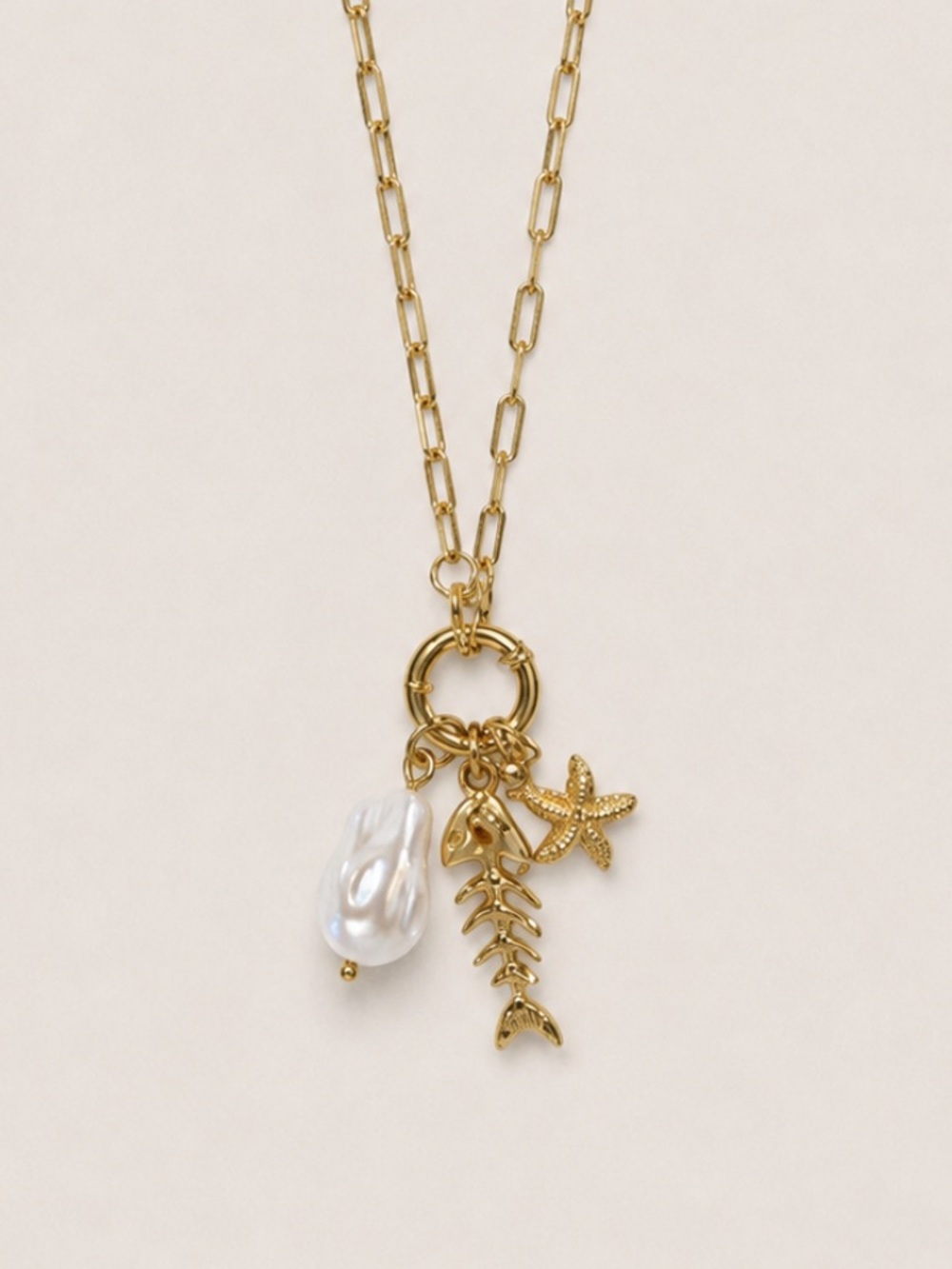 New! Coastal Classic Gold Plated Pearl Bonefish Charm Necklace NWOT 5009